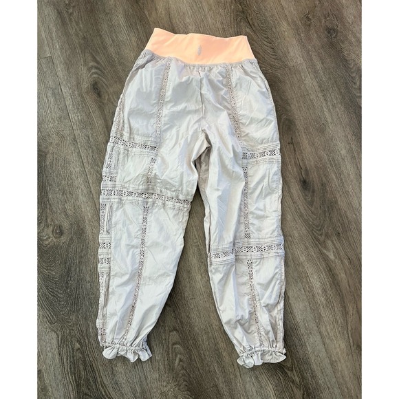 Free People Movement Oh Hey Applique Jogger Pants Crochet Lace Gray Peach - Picture 3 of 6